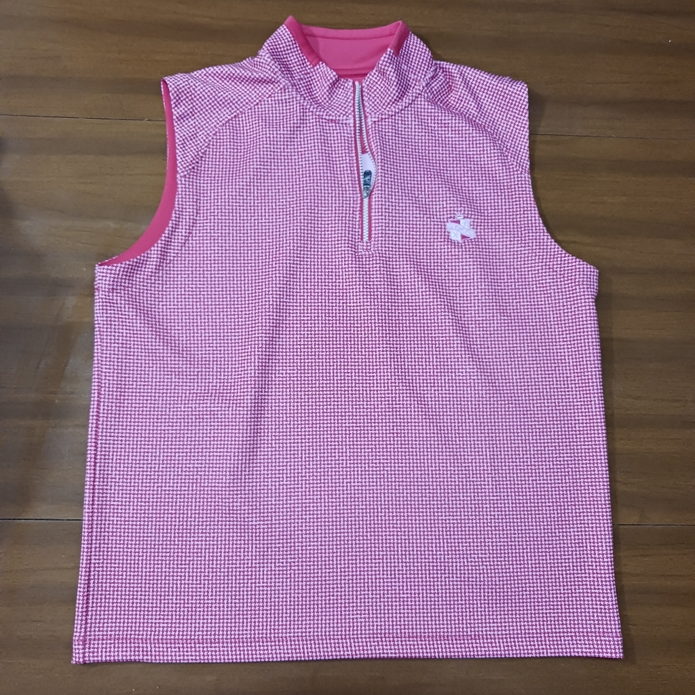 Fairway & Greene F & G Golf Sleeveless Shirt Pink Top Logo Houndstooth